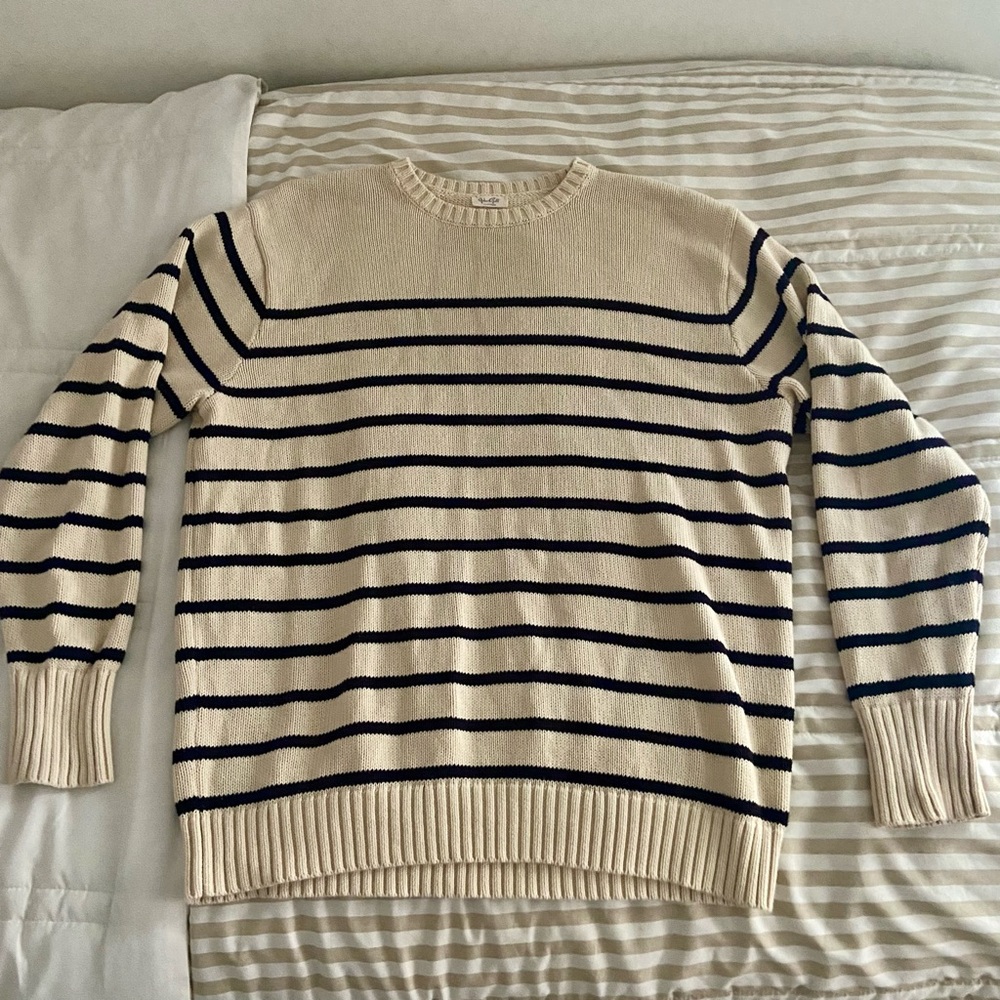Brandy Melville Beige and Black Striped Crewneck Sweater